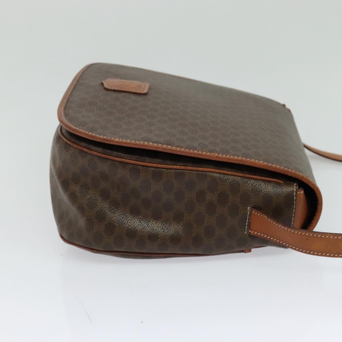 CELINE Macadam Canvas Shoulder Bag PVC Leather Brown Gold Auth bs25678