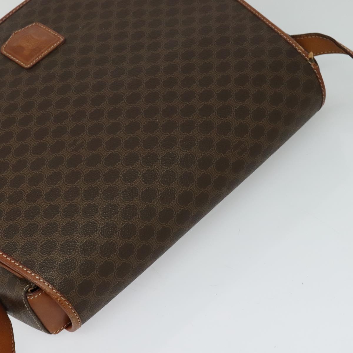 CELINE Macadam Canvas Shoulder Bag PVC Leather Brown Gold Auth bs25678