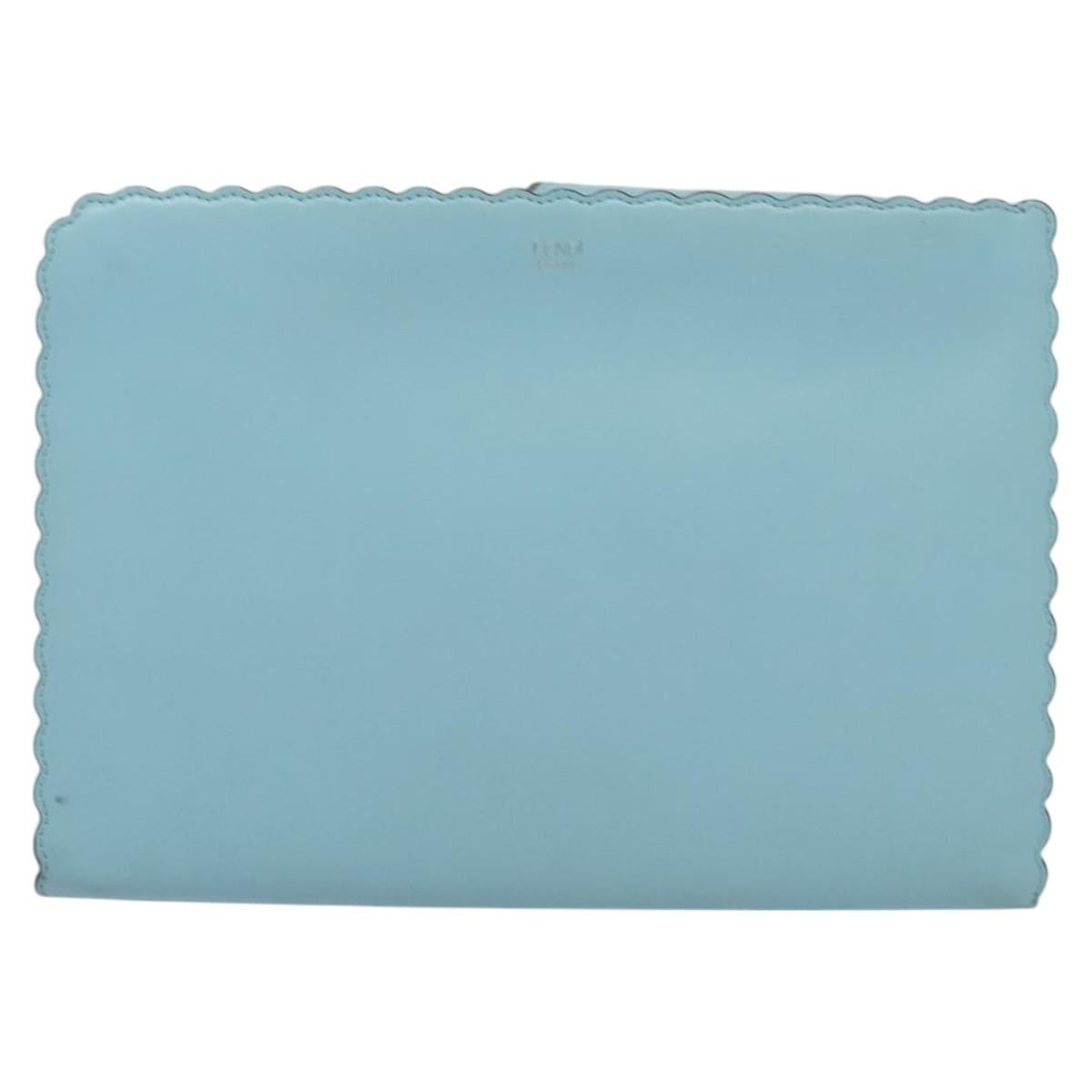 FENDI Clutch Bag Leather Light Blue Auth bs25680