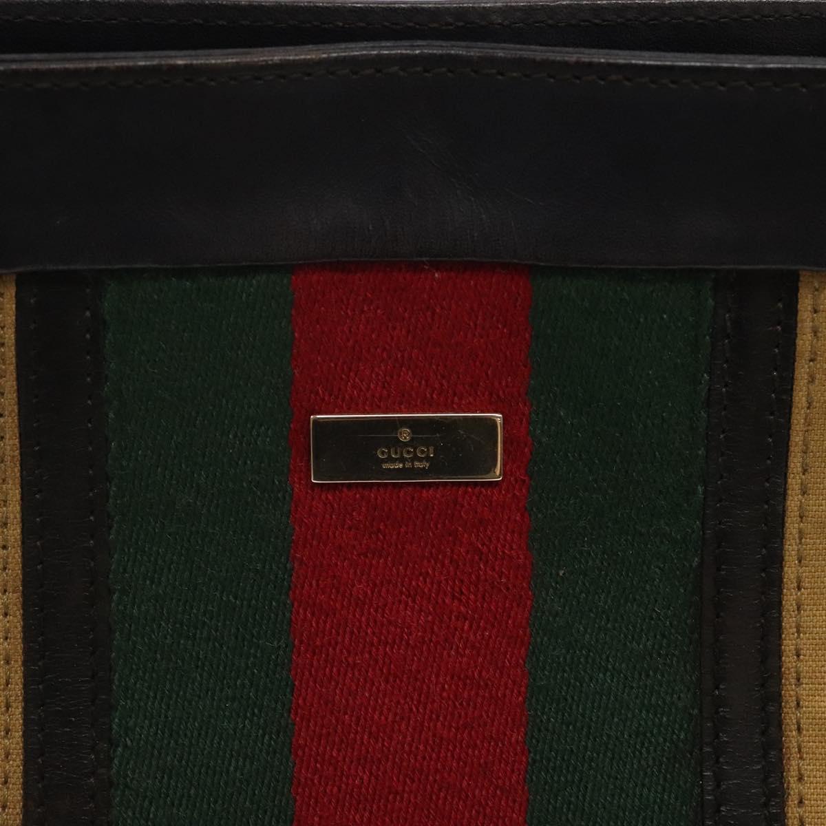 GUCCI Web Sherry Line Shoulder Bag Canvas Beige Gold 001 4231 Auth bs25687