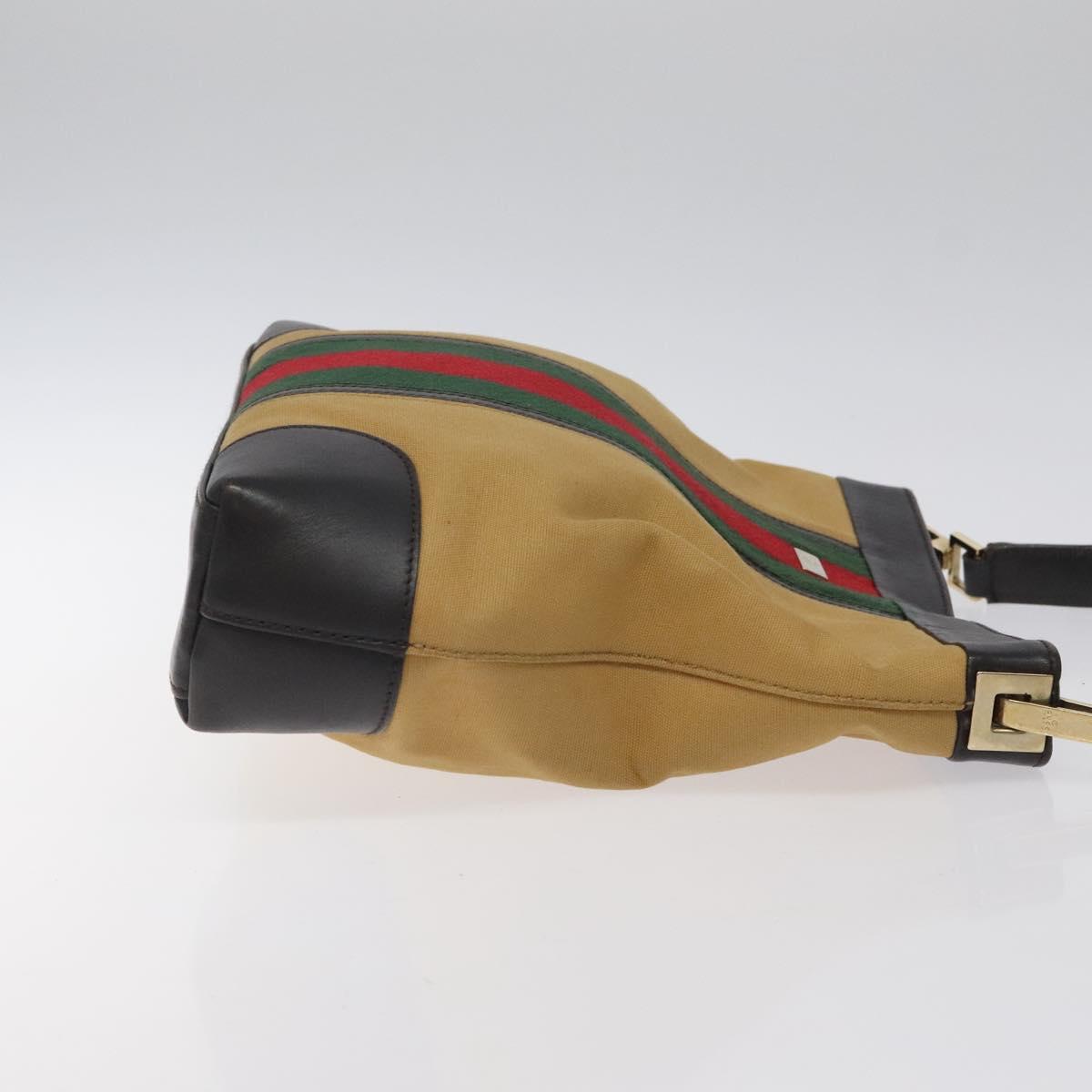 GUCCI Web Sherry Line Shoulder Bag Canvas Beige Gold 001 4231 Auth bs25687