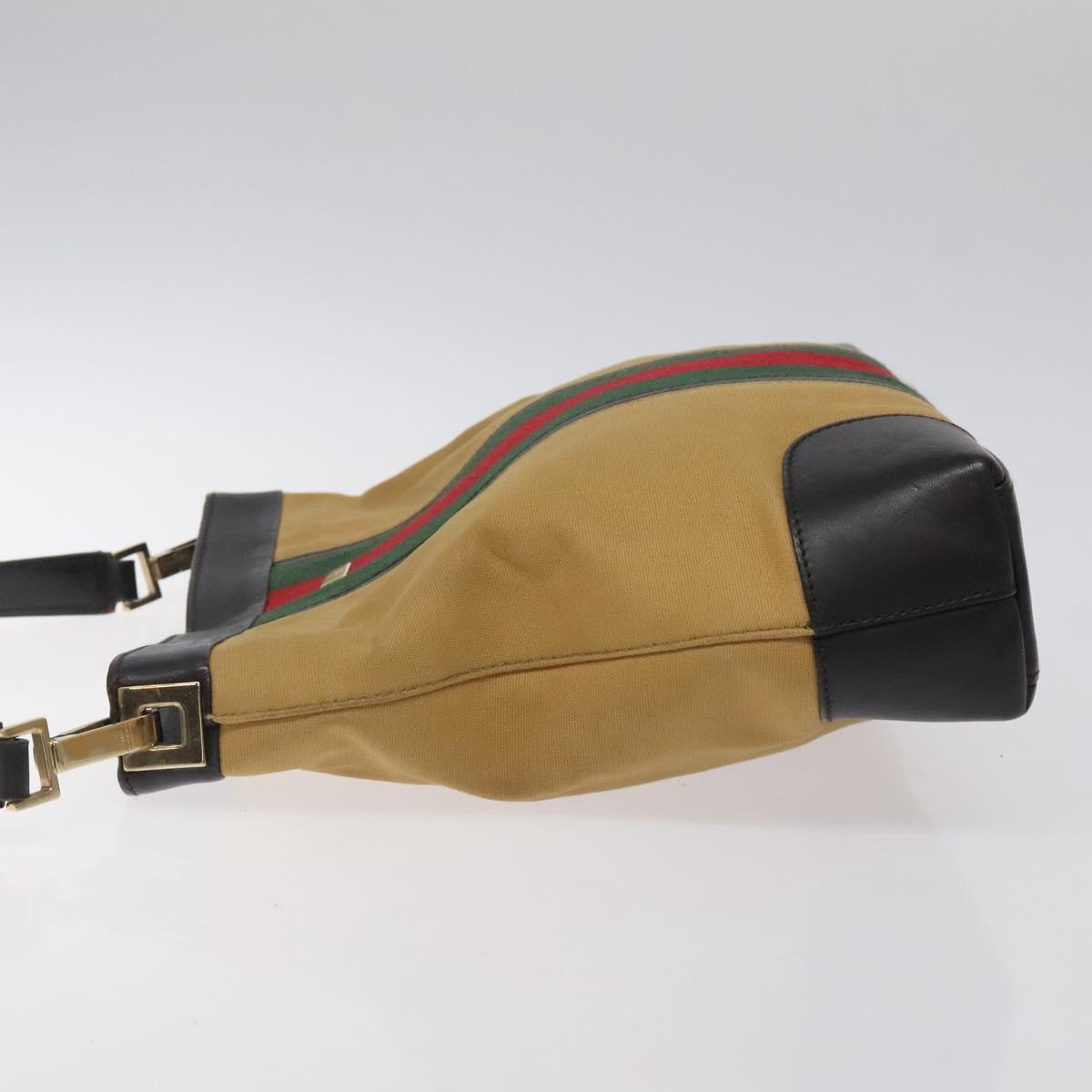 GUCCI Web Sherry Line Shoulder Bag Canvas Beige Gold 001 4231 Auth bs25687