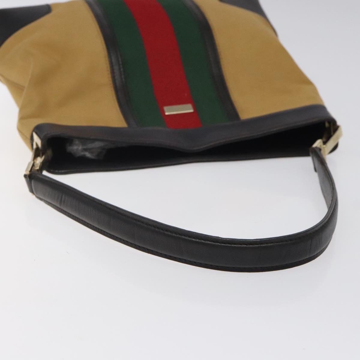 GUCCI Web Sherry Line Shoulder Bag Canvas Beige Gold 001 4231 Auth bs25687