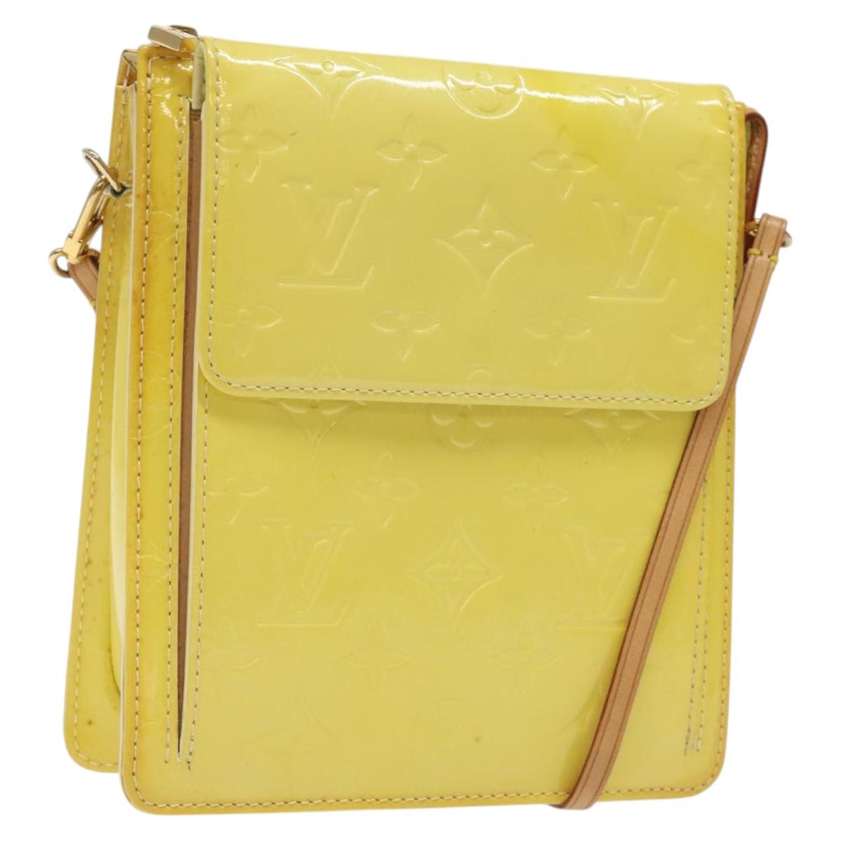 LOUIS VUITTON Monogram Vernis Motto Pouch Lime Yellow M91059 LV Auth bs25692