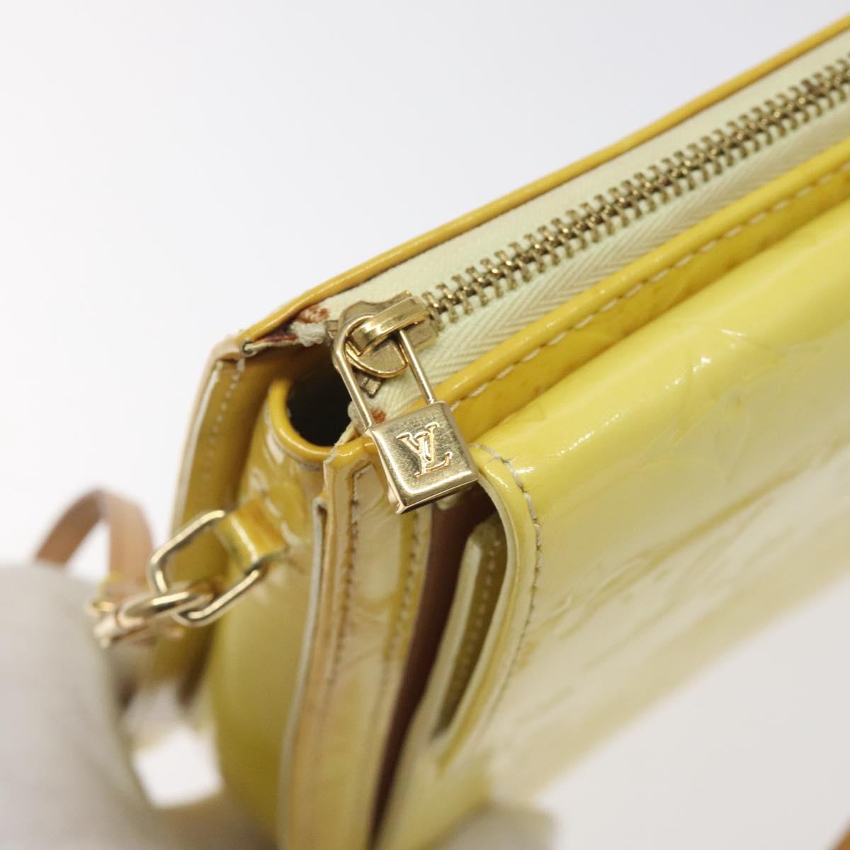 LOUIS VUITTON Monogram Vernis Motto Pouch Lime Yellow M91059 LV Auth bs25692