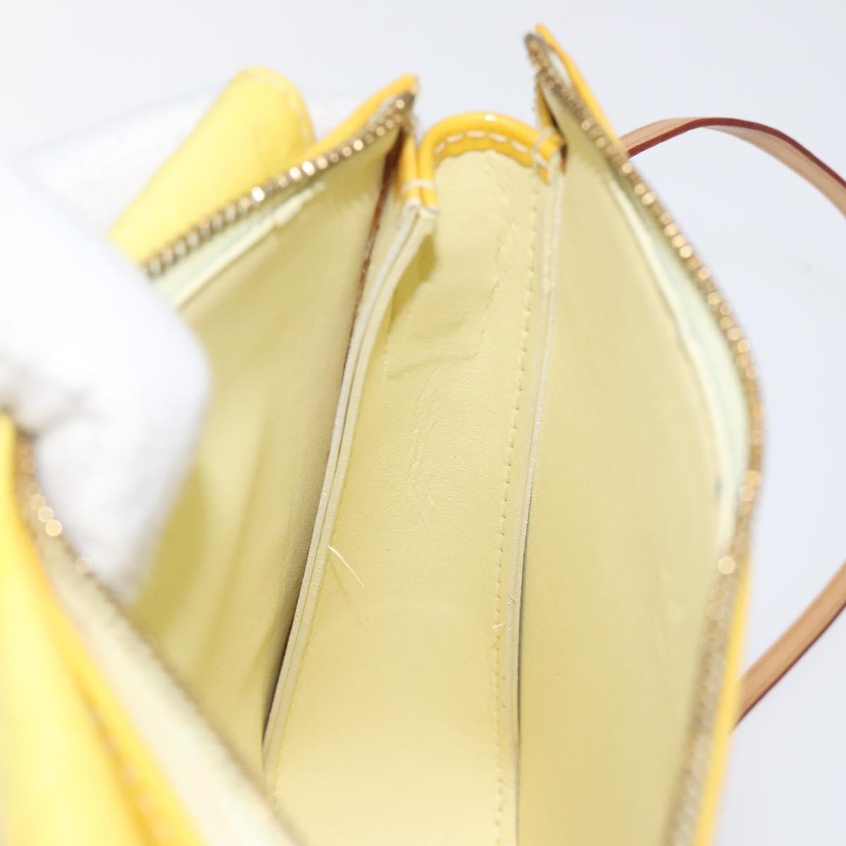 LOUIS VUITTON Monogram Vernis Motto Pouch Lime Yellow M91059 LV Auth bs25692