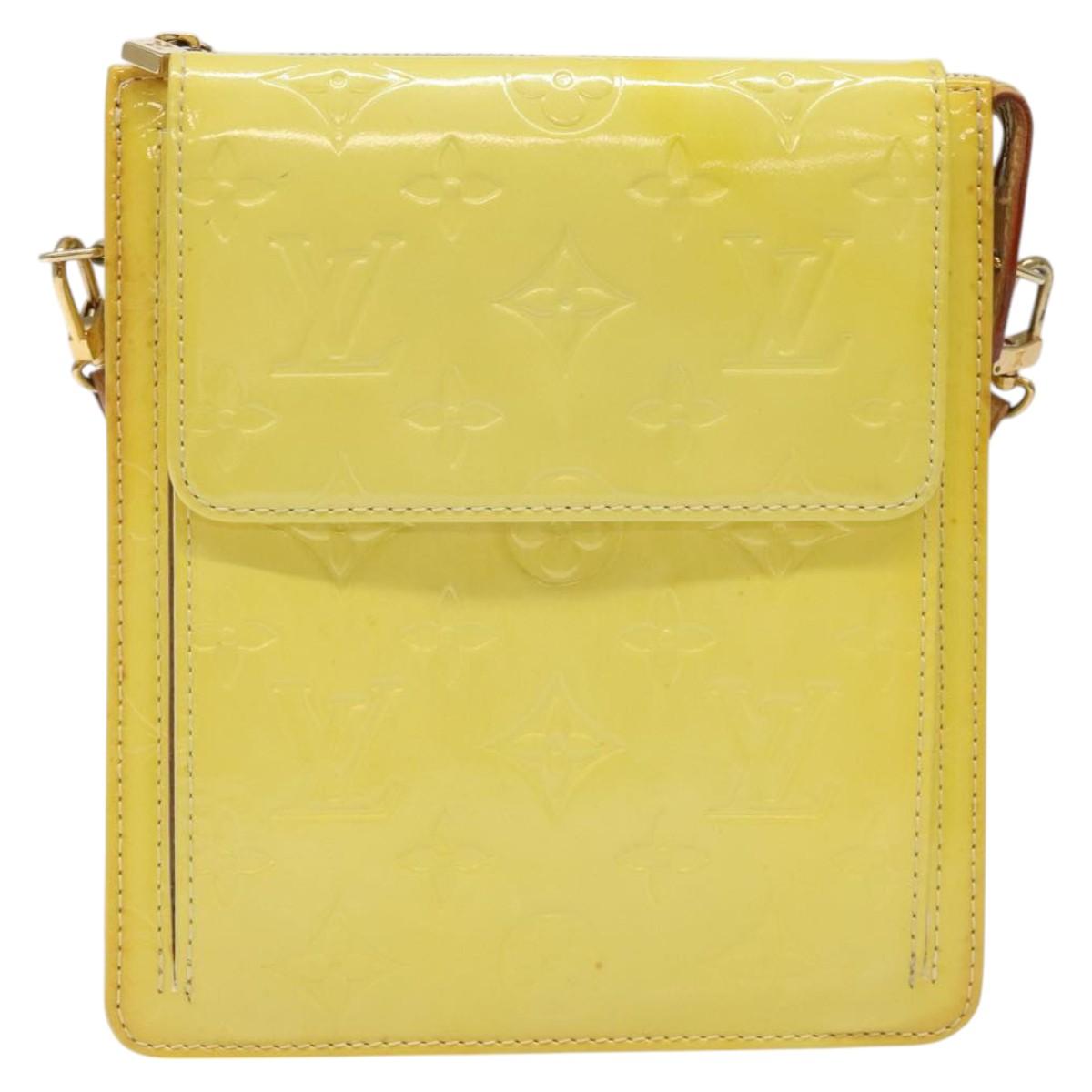 LOUIS VUITTON Monogram Vernis Motto Pouch Lime Yellow M91059 LV Auth bs25692