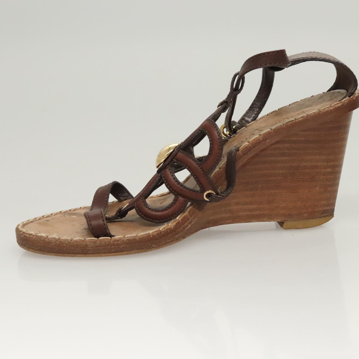 LOUIS VUITTON Pumps Leather Brown LV Auth bs25696