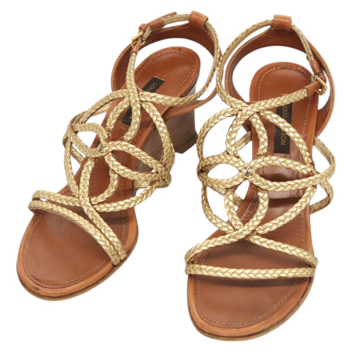 LOUIS VUITTON Pumps Leather Brown LV Auth bs25697