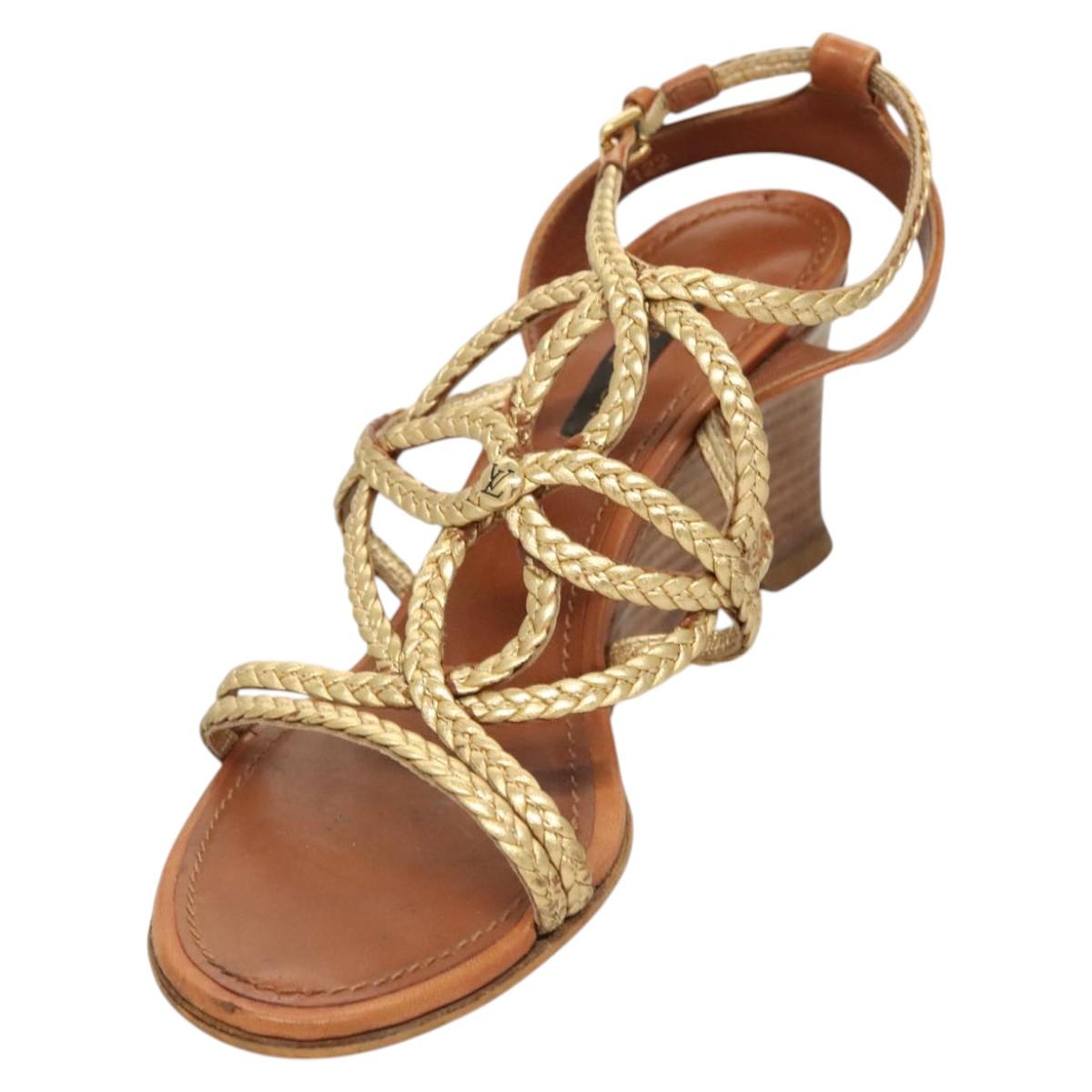 LOUIS VUITTON Pumps Leather Brown LV Auth bs25697