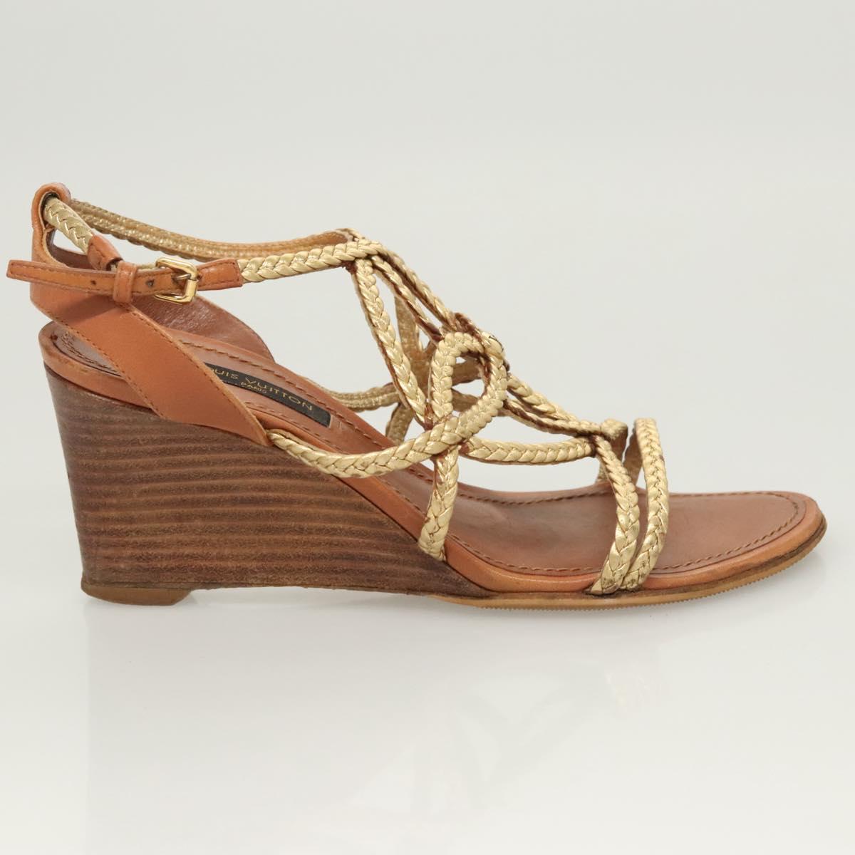 LOUIS VUITTON Pumps Leather Brown LV Auth bs25697