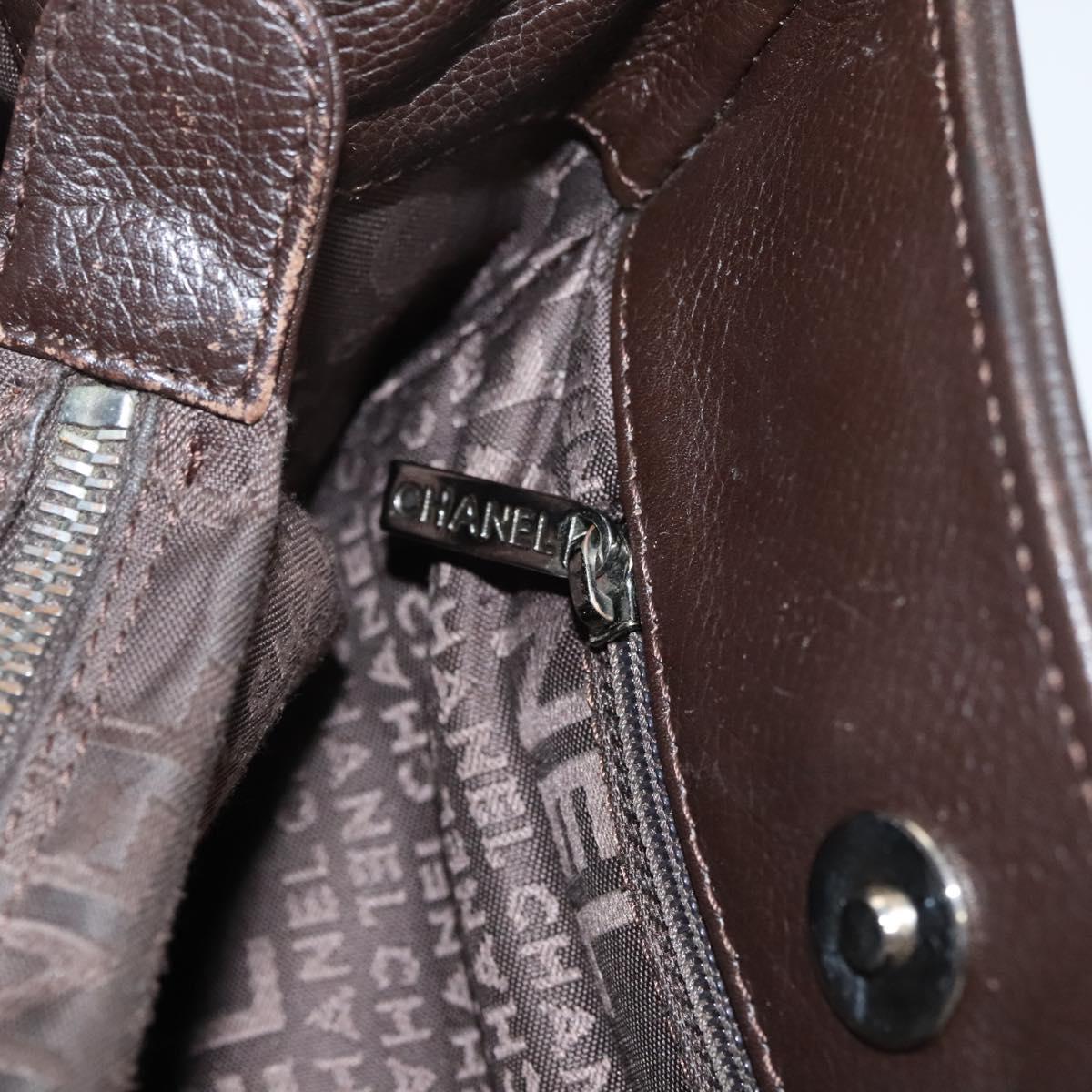 CHANEL Shoulder Bag Caviar Skin Brown CC Auth bs25719