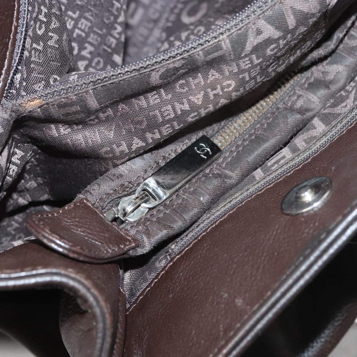 CHANEL Shoulder Bag Caviar Skin Brown CC Auth bs25719