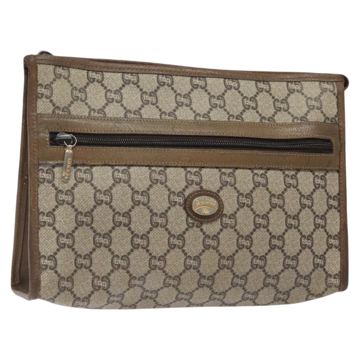 GUCCI GG Plus Supreme Clutch Bag PVC Leather Beige Auth bs25739