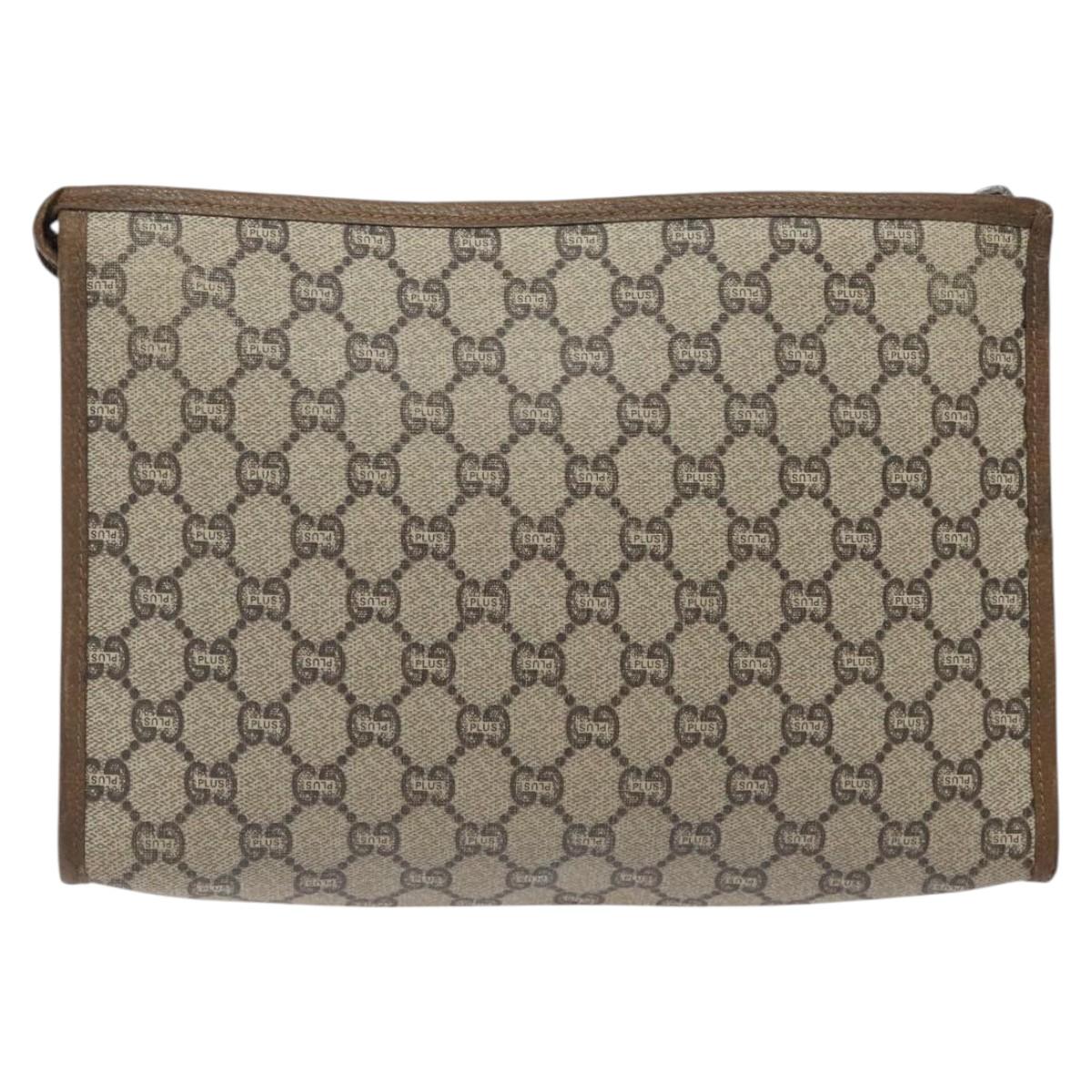 GUCCI GG Plus Supreme Clutch Bag PVC Leather Beige Auth bs25739