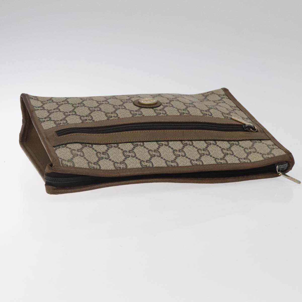 GUCCI GG Plus Supreme Clutch Bag PVC Leather Beige Auth bs25739