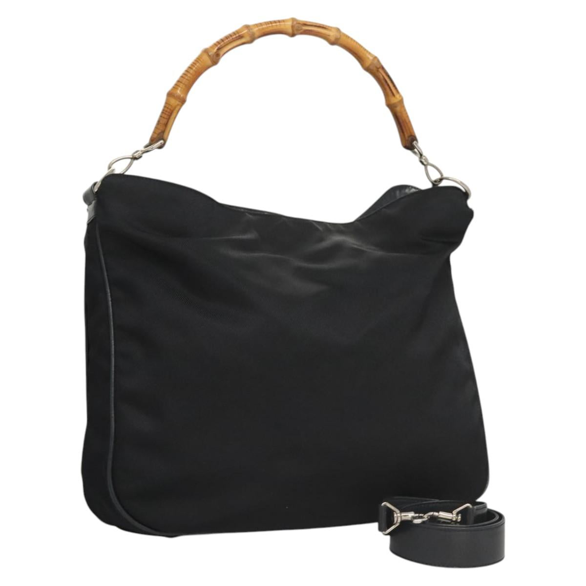 GUCCI Bamboo Hand Bag Canvas 2way Navy Silver 001 1577 Auth bs25743