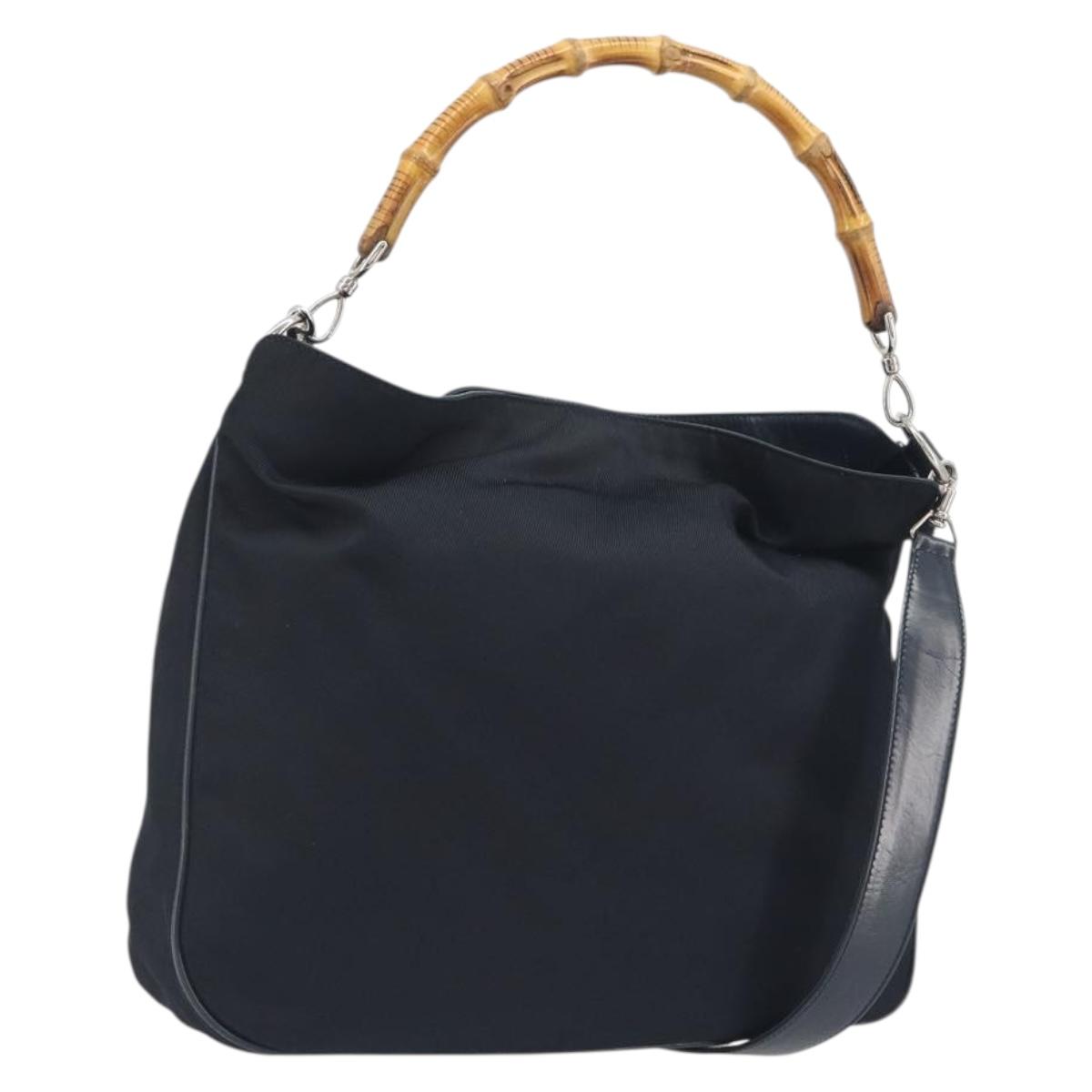 GUCCI Bamboo Hand Bag Canvas 2way Navy Silver 001 1577 Auth bs25743