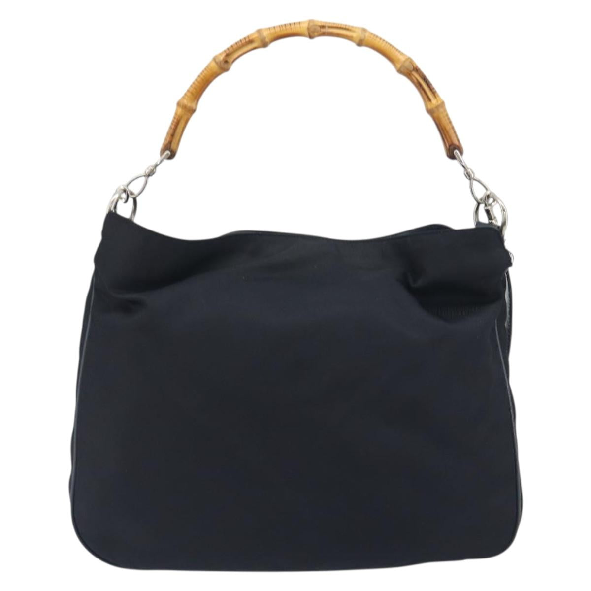 GUCCI Bamboo Hand Bag Canvas 2way Navy Silver 001 1577 Auth bs25743