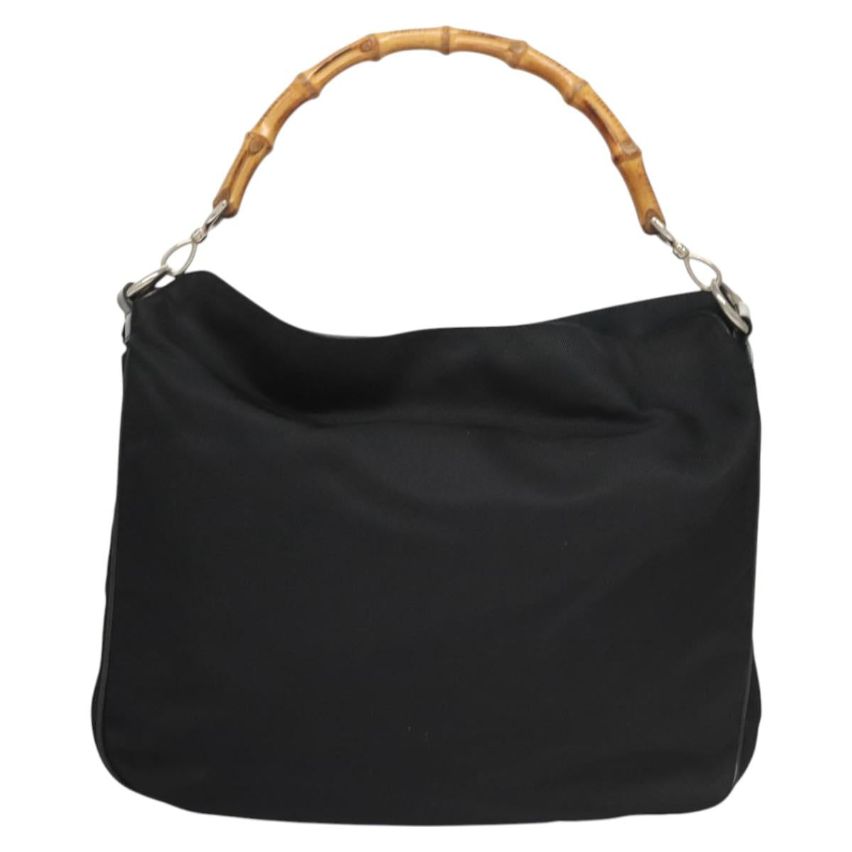 GUCCI Bamboo Hand Bag Canvas 2way Navy Silver 001 1577 Auth bs25743