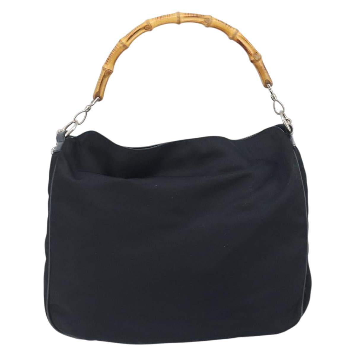 GUCCI Bamboo Hand Bag Canvas 2way Navy Silver 001 1577 Auth bs25743