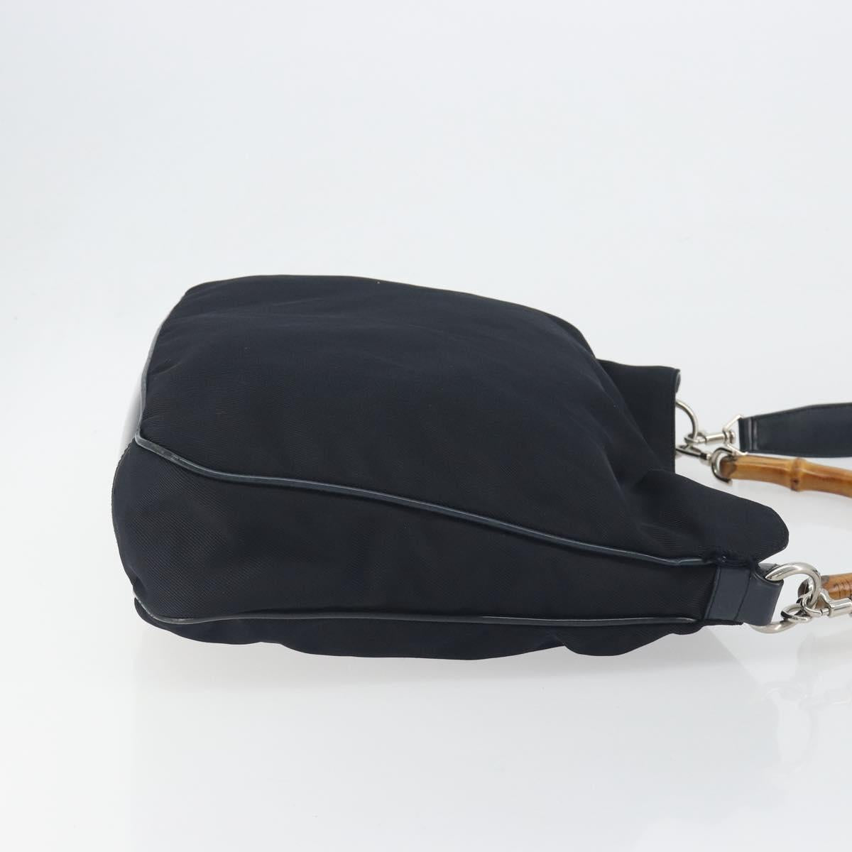 GUCCI Bamboo Hand Bag Canvas 2way Navy Silver 001 1577 Auth bs25743