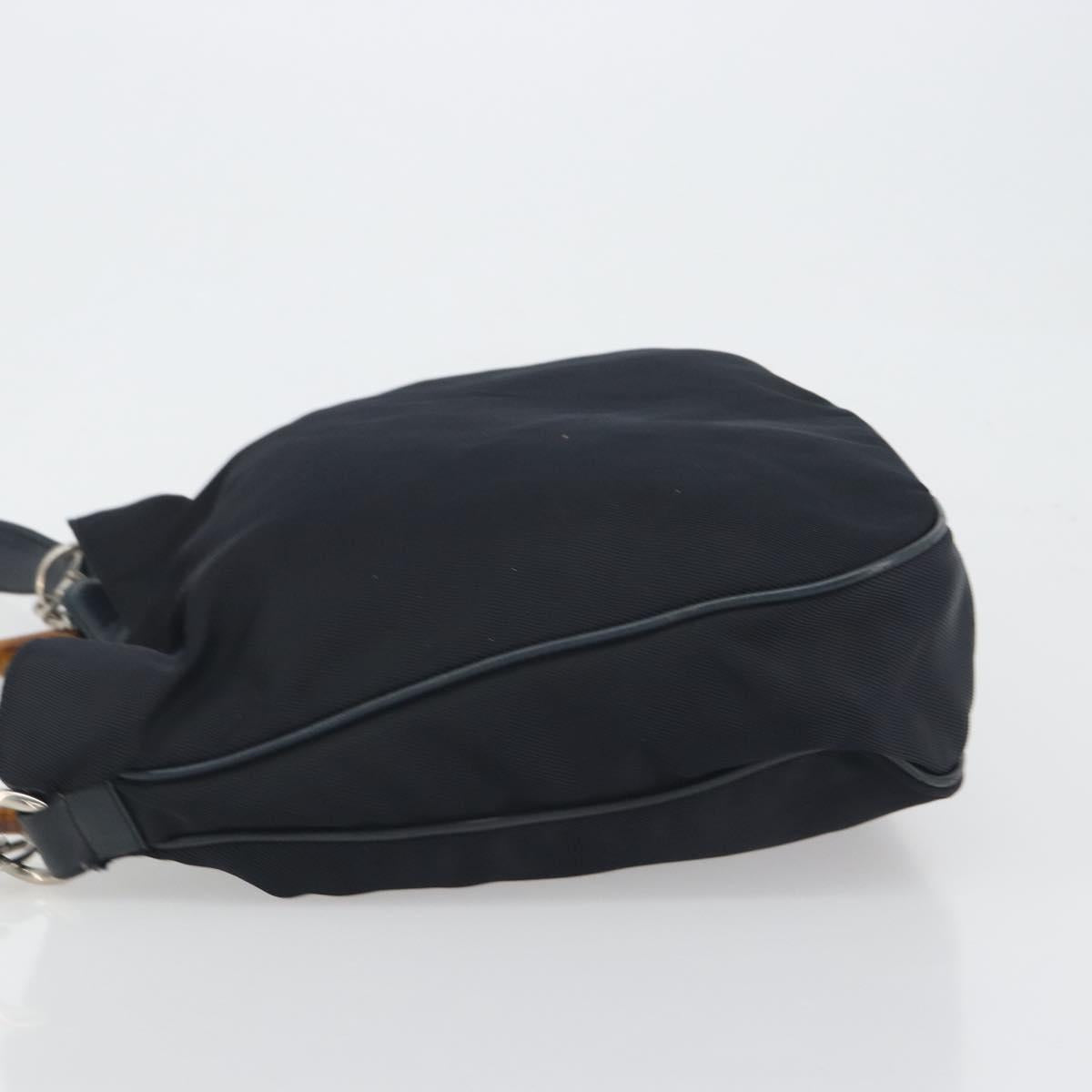 GUCCI Bamboo Hand Bag Canvas 2way Navy Silver 001 1577 Auth bs25743