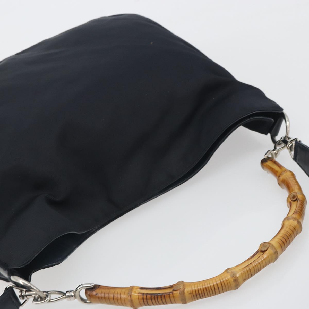 GUCCI Bamboo Hand Bag Canvas 2way Navy Silver 001 1577 Auth bs25743