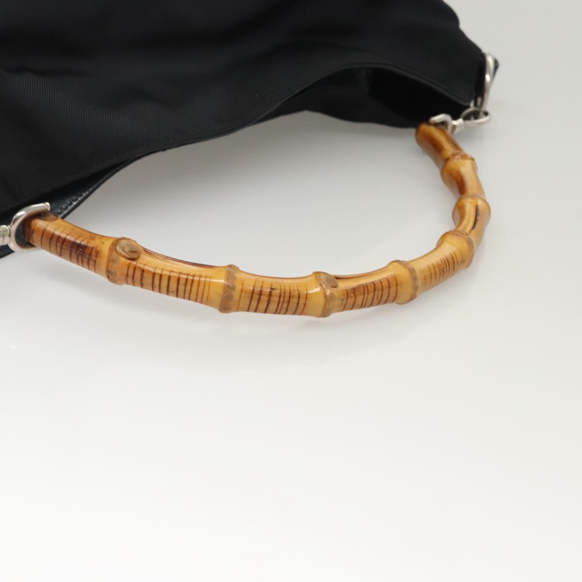 GUCCI Bamboo Hand Bag Canvas 2way Navy Silver 001 1577 Auth bs25743