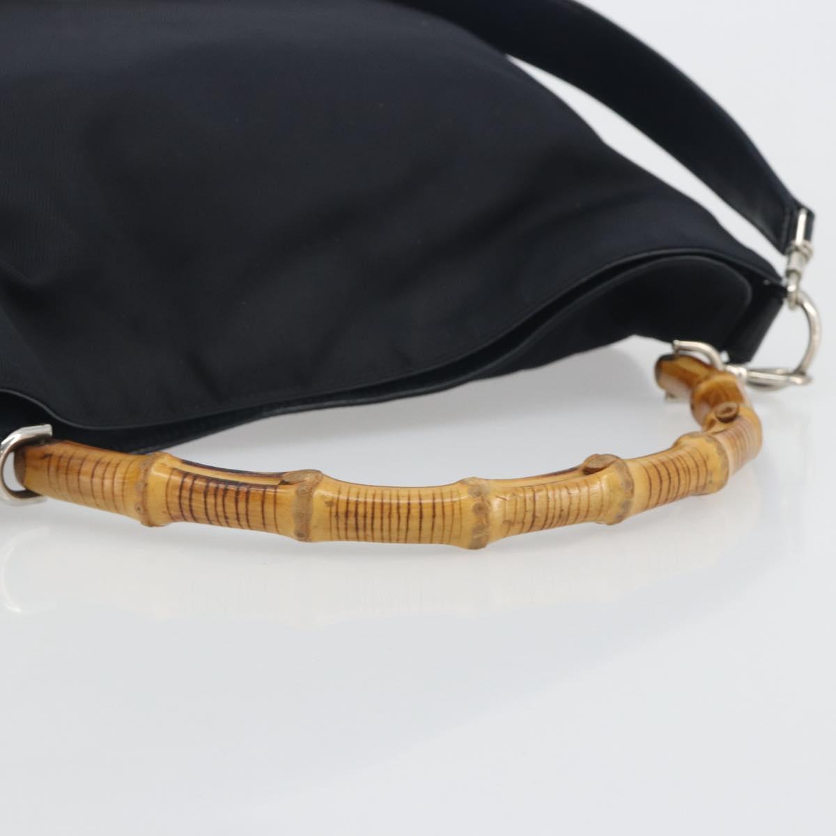 GUCCI Bamboo Hand Bag Canvas 2way Navy Silver 001 1577 Auth bs25743