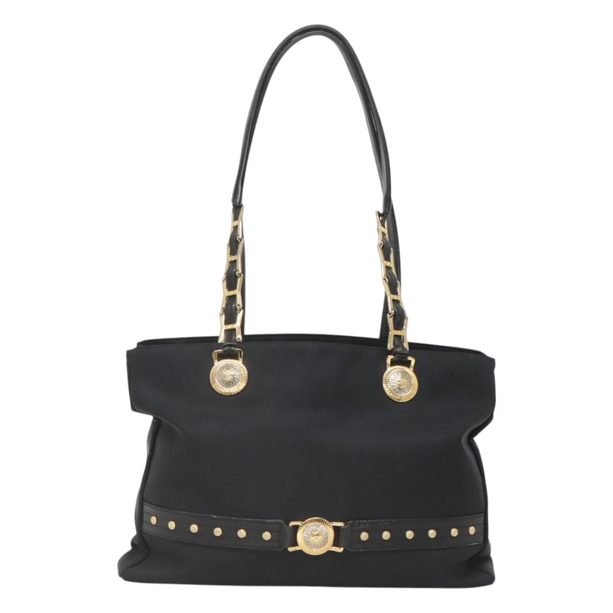 Gianni Versace Tote Bag Nylon Black Gold Auth bs25747