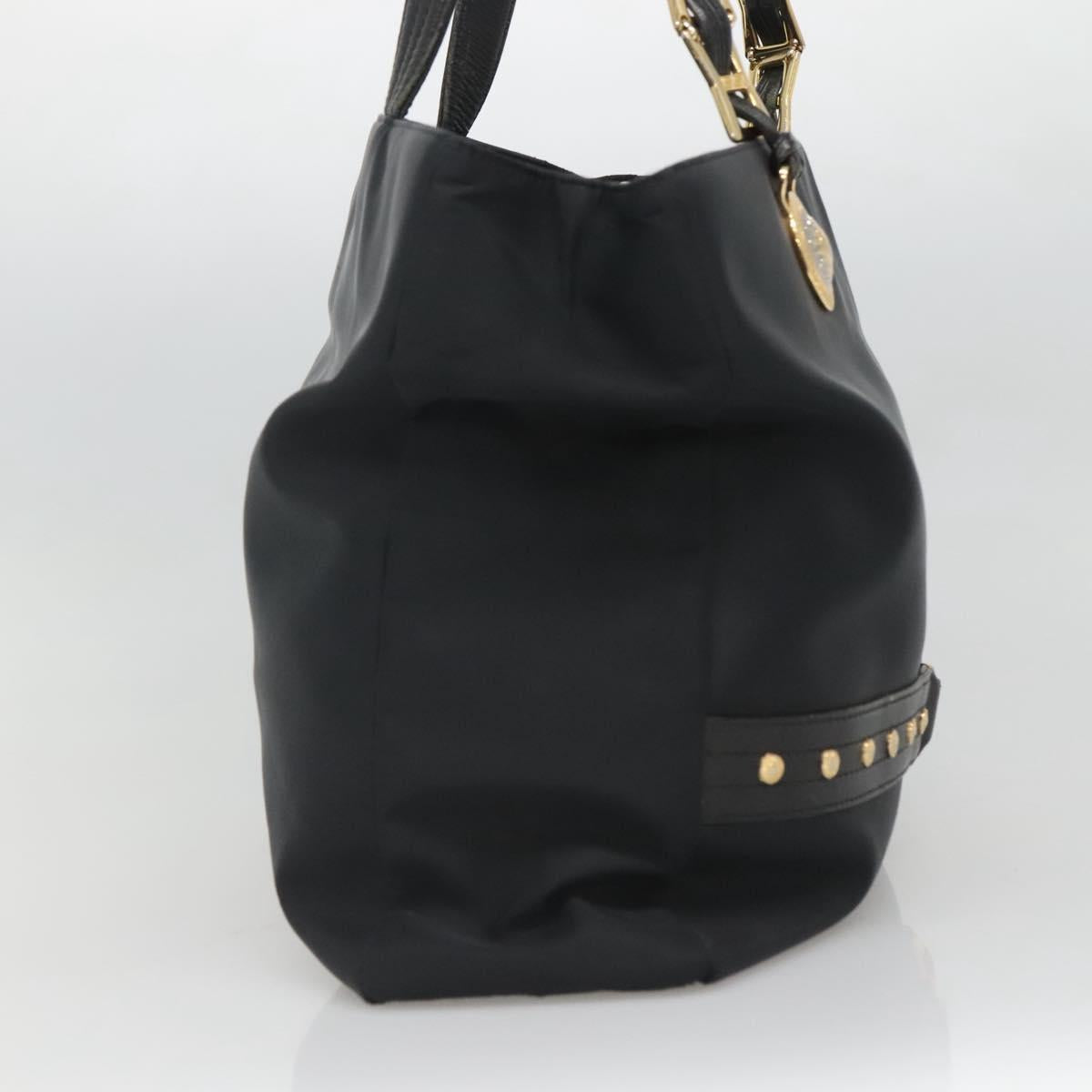 Gianni Versace Tote Bag Nylon Black Gold Auth bs25747