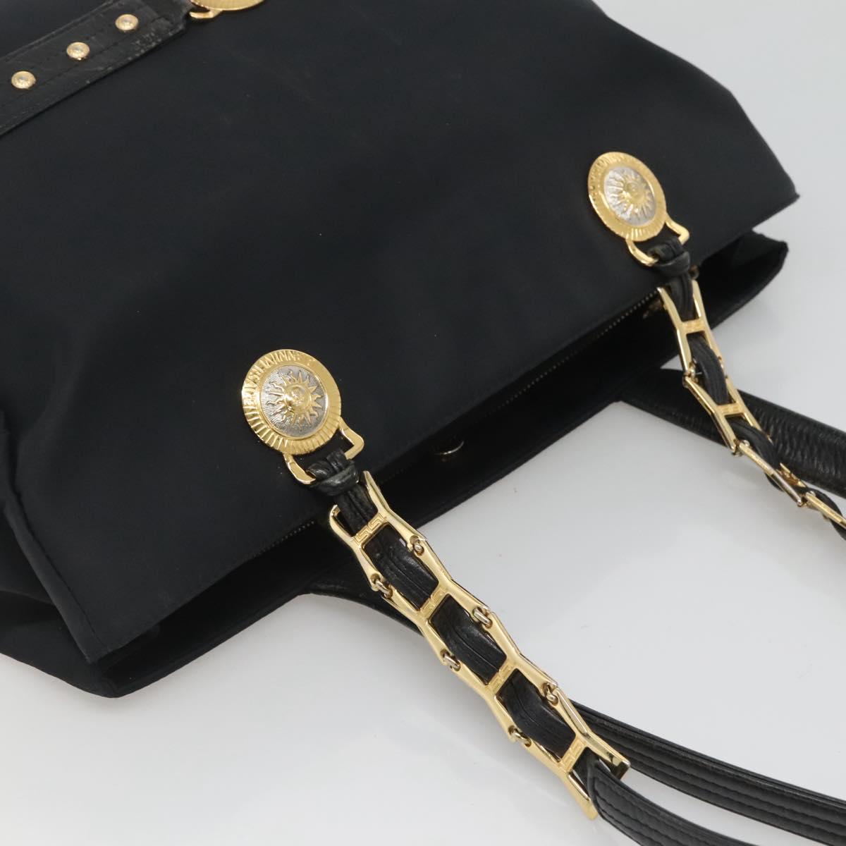 Gianni Versace Tote Bag Nylon Black Gold Auth bs25747