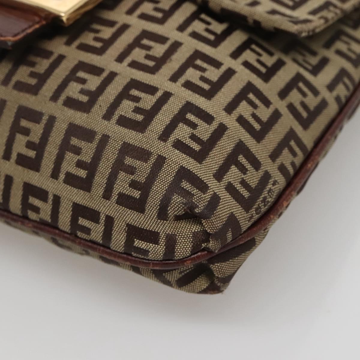 FENDI Zucchino Canvas Shoulder Bag Brown Black Auth bs25758