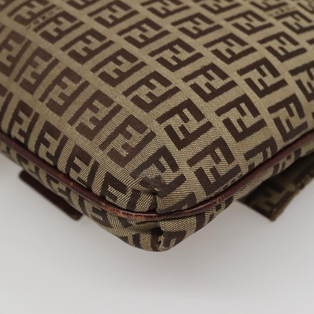 FENDI Zucchino Canvas Shoulder Bag Brown Black Auth bs25758