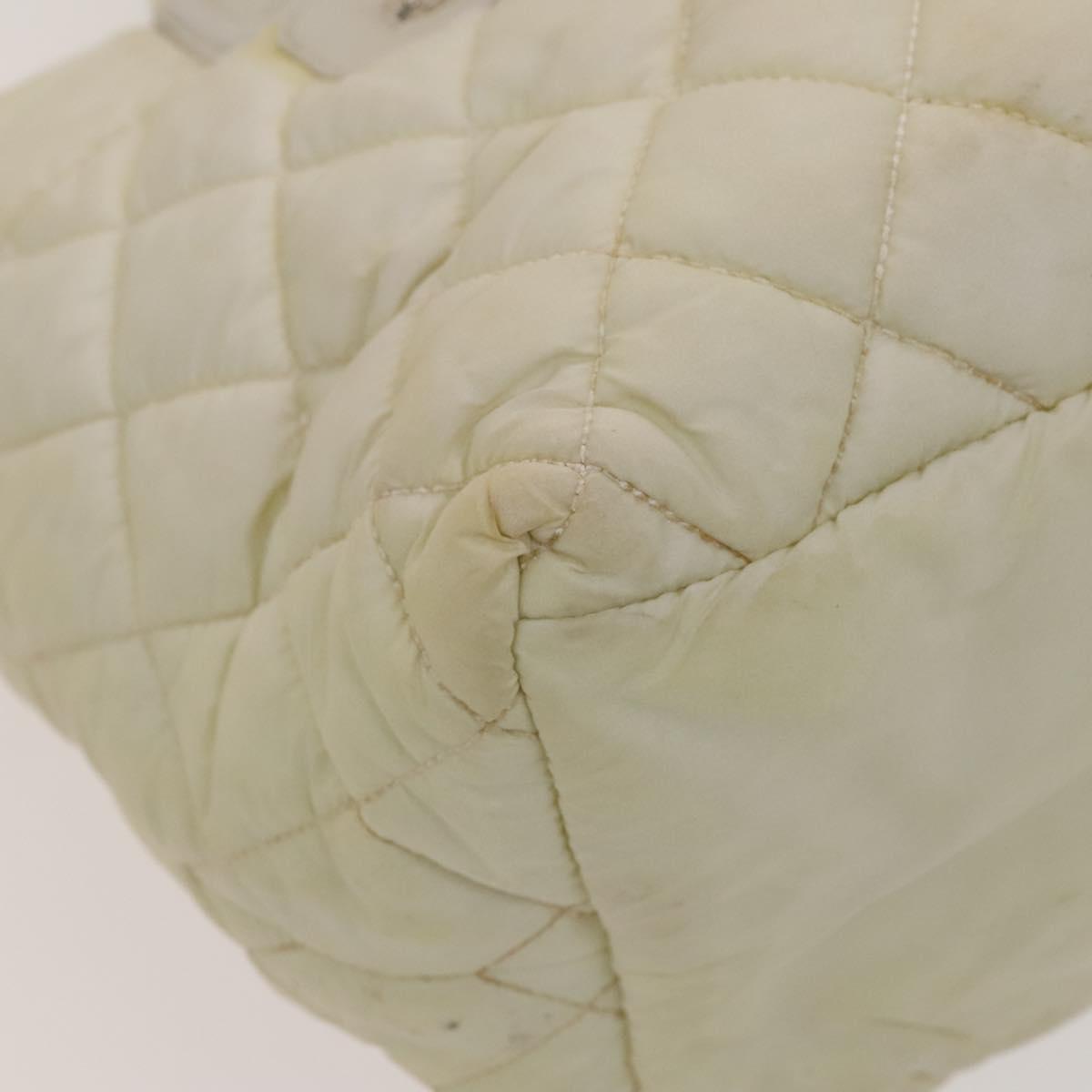 CHANEL Coco Cocoon Hand Bag Nylon White Silver CC Auth bs25763