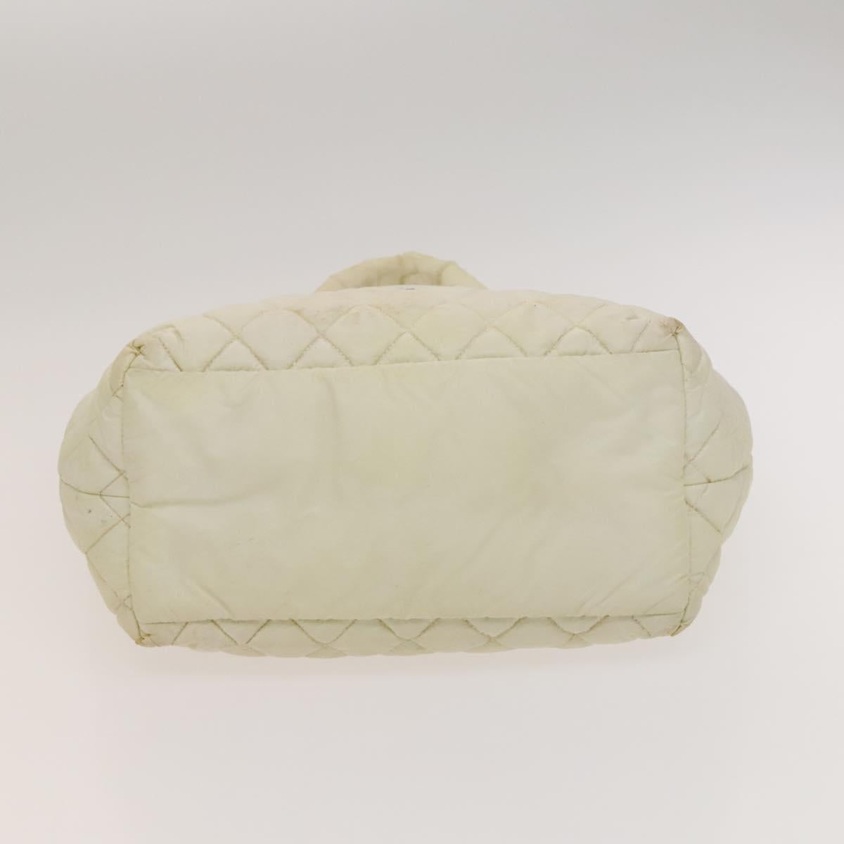 CHANEL Coco Cocoon Hand Bag Nylon White Silver CC Auth bs25763