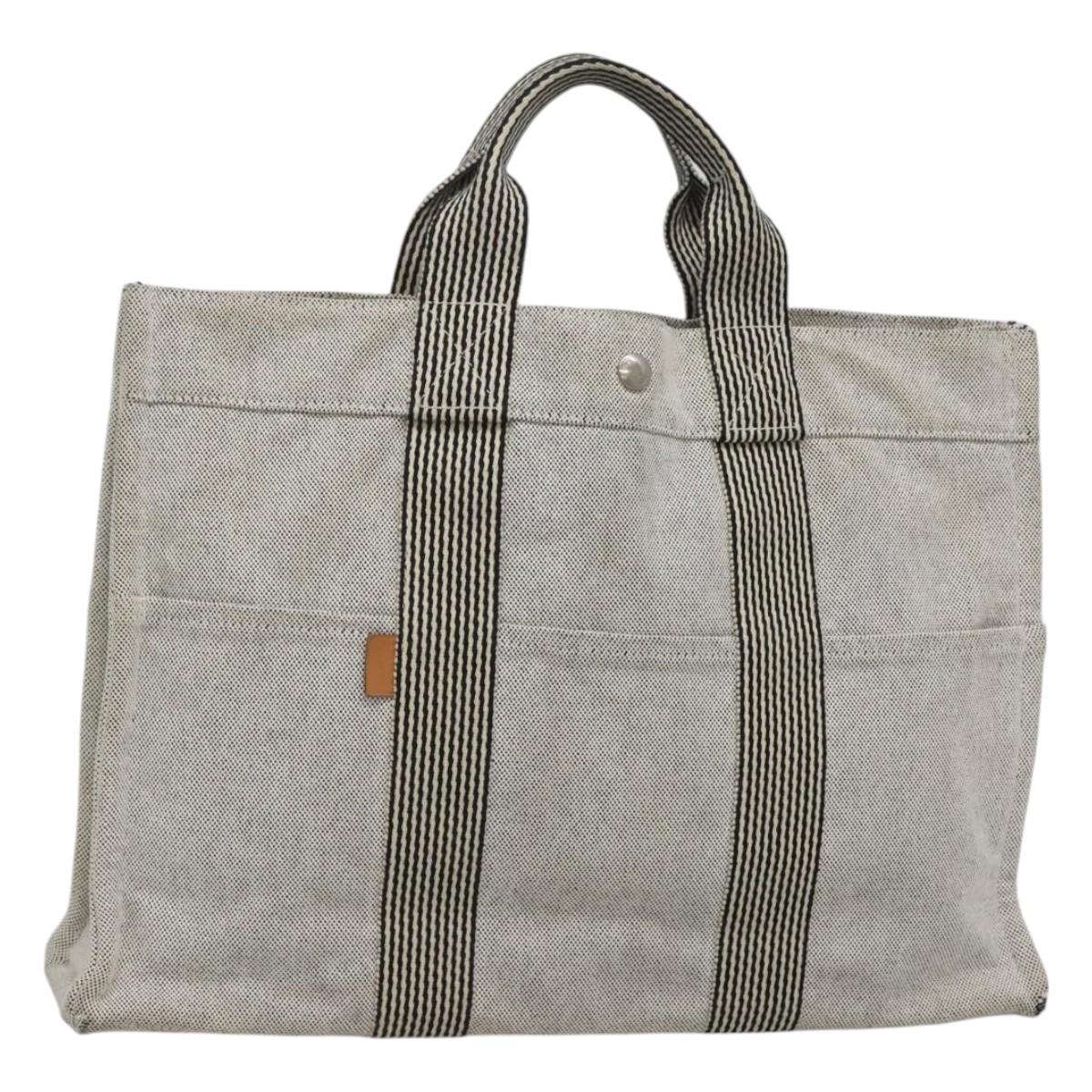 HERMES New Fourre Tout MM Hand Bag Canvas Gray Silver Auth bs25765