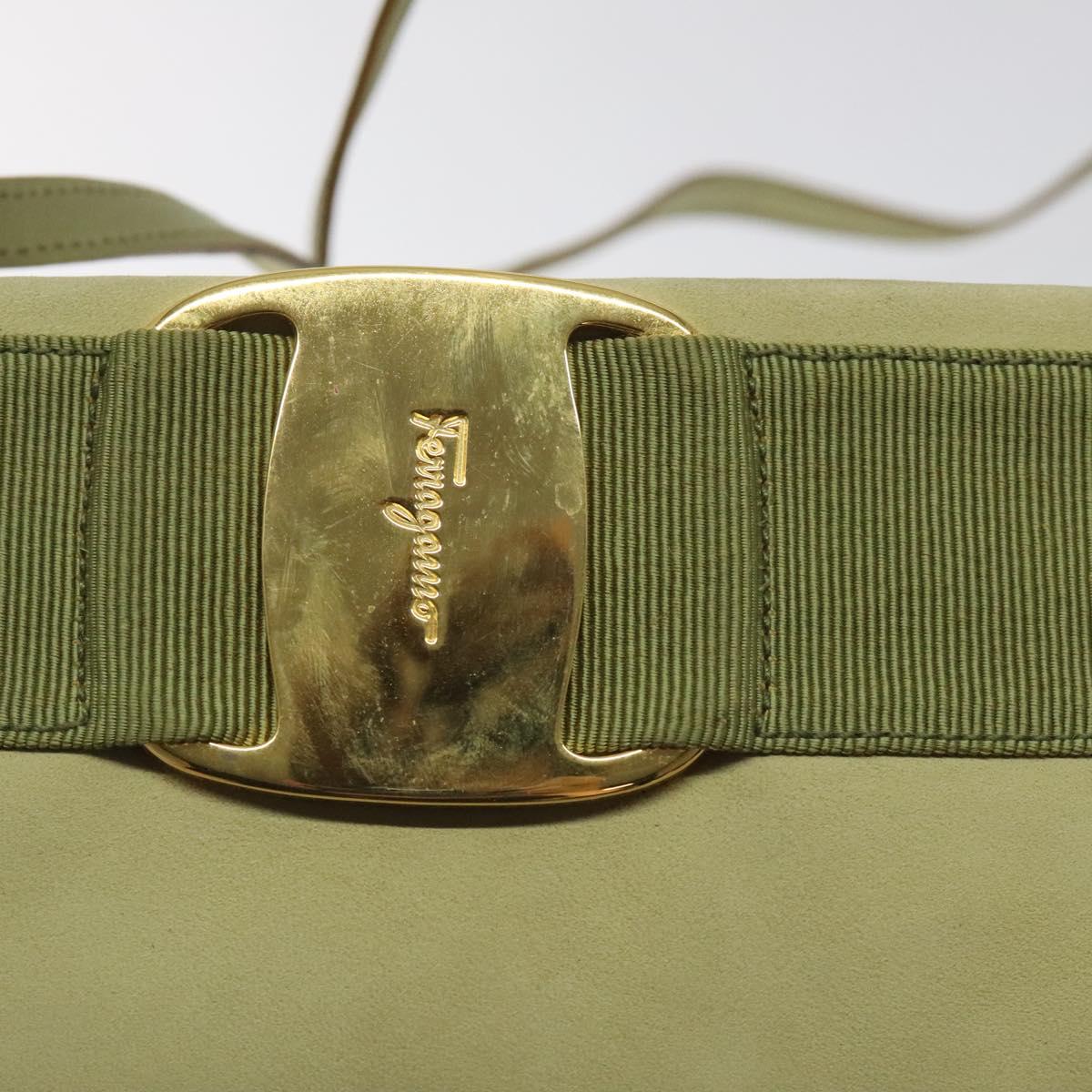 Salvatore Ferragamo Shoulder Bag Suede Green Gold Auth bs25782