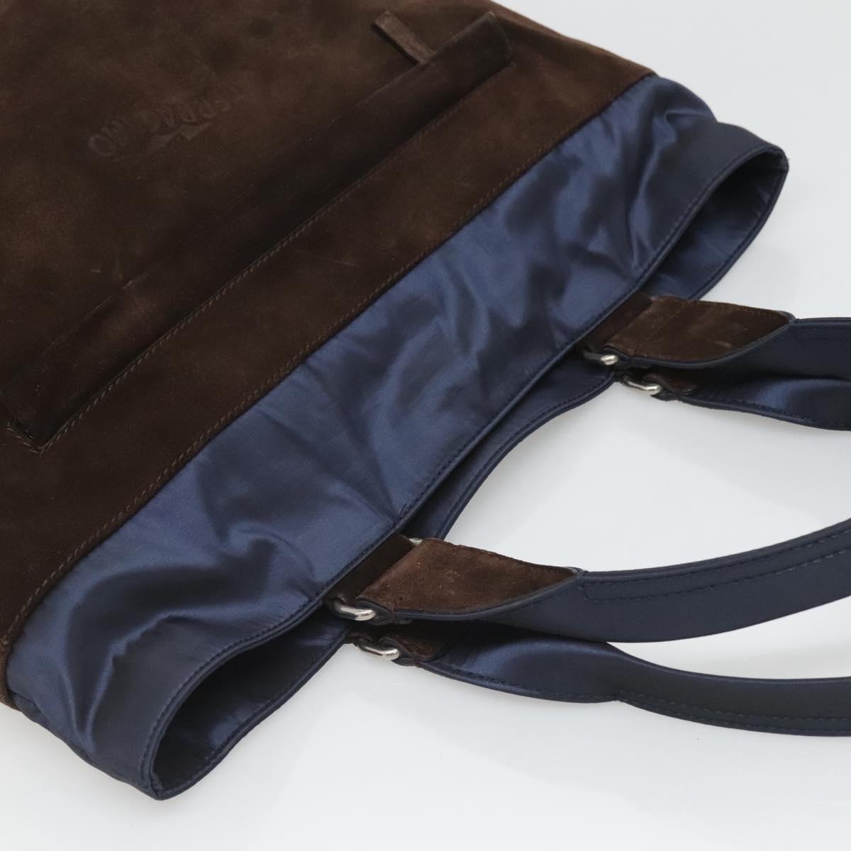 Salvatore Ferragamo Tote Bag Suede Brown Silver Auth bs25783