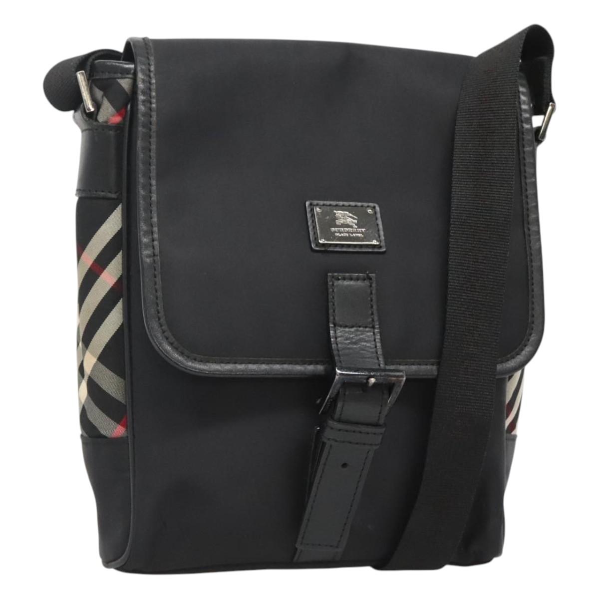 BURBERRY Shoulder Bag Nylon Black Silver Auth bs25785