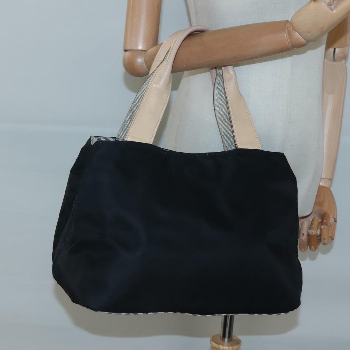 BURBERRY Hand Bag Nylon Black Silver Auth bs25789