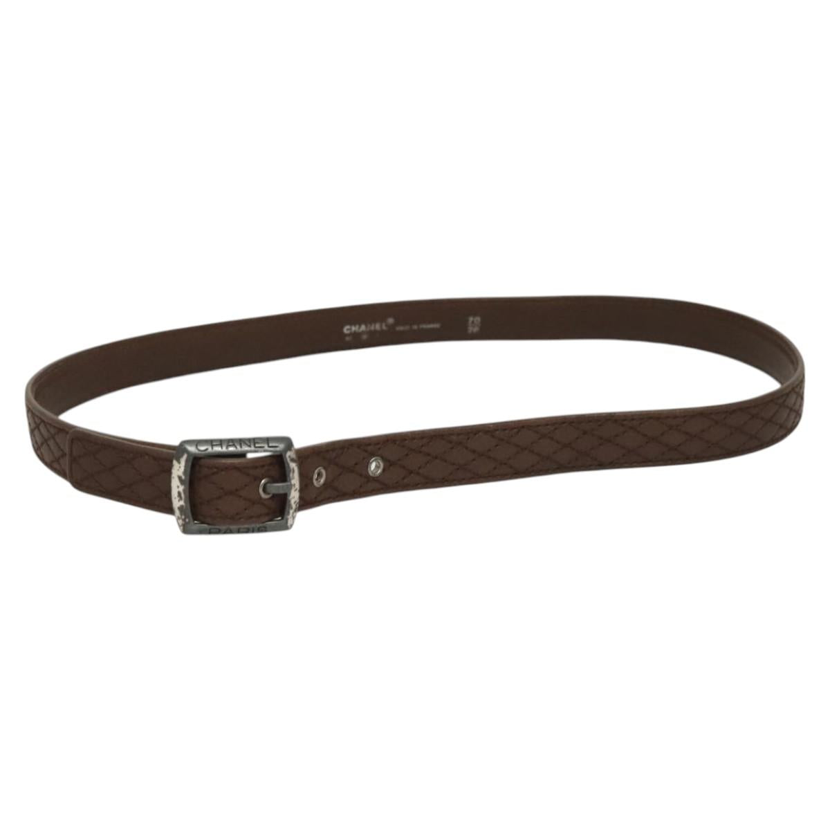 CHANEL Belt Leather 30.7"" Brown CC Auth bs25810