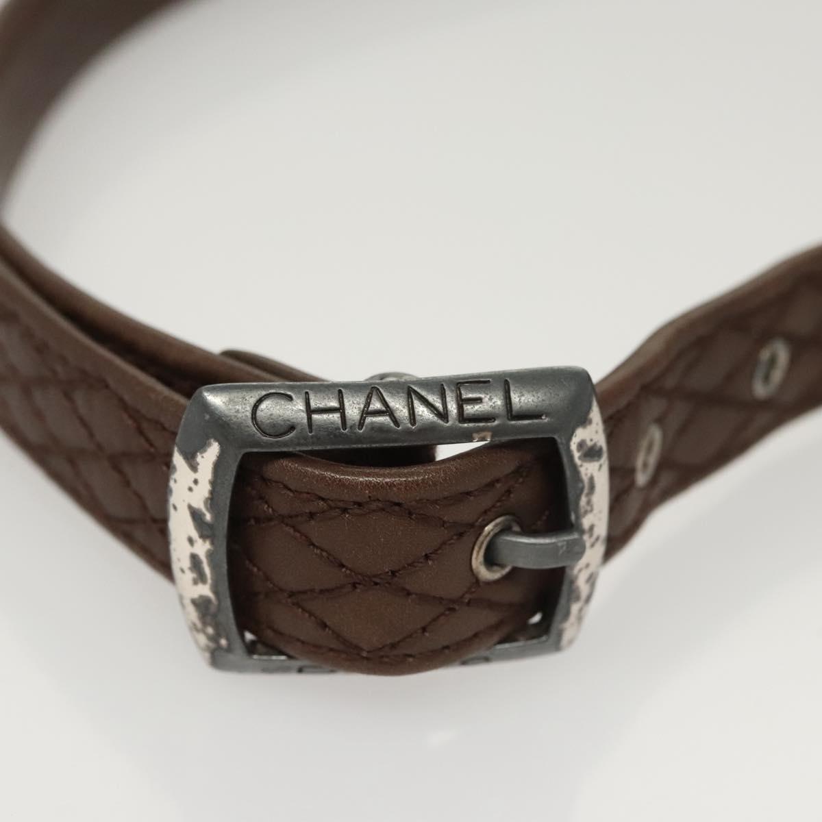 CHANEL Belt Leather 30.7"" Brown CC Auth bs25810