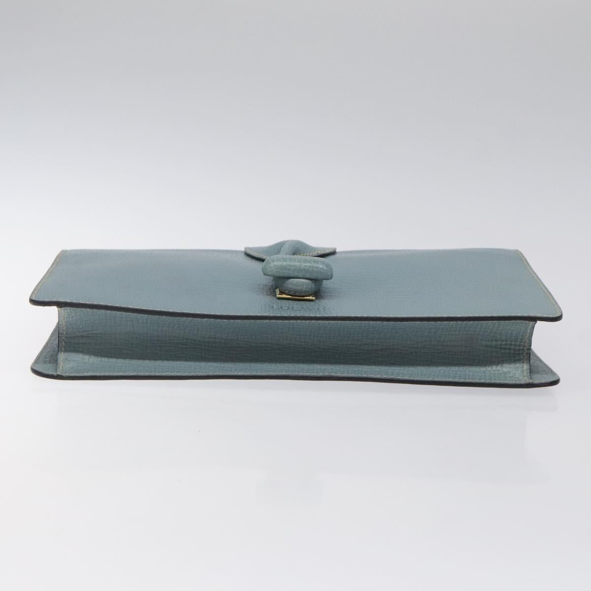 LOEWE Clutch Bag Leather Light Blue Gold Auth bs25818