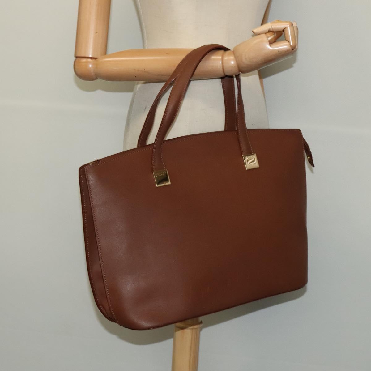 CELINE Hand Bag Leather Brown Gold Auth bs25822