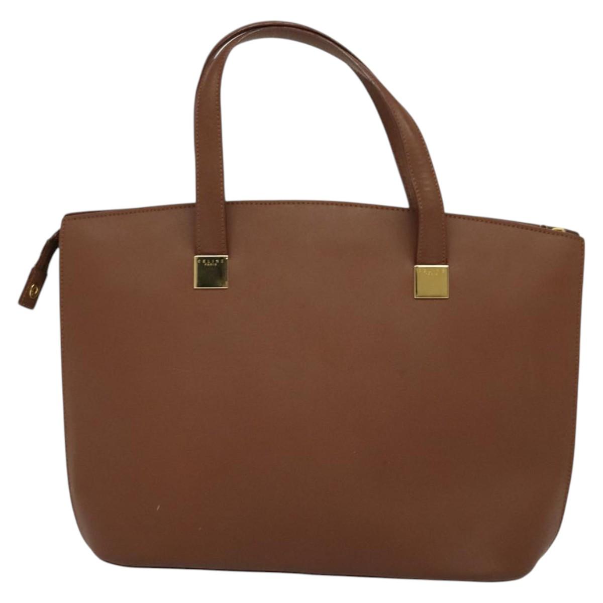CELINE Hand Bag Leather Brown Gold Auth bs25822