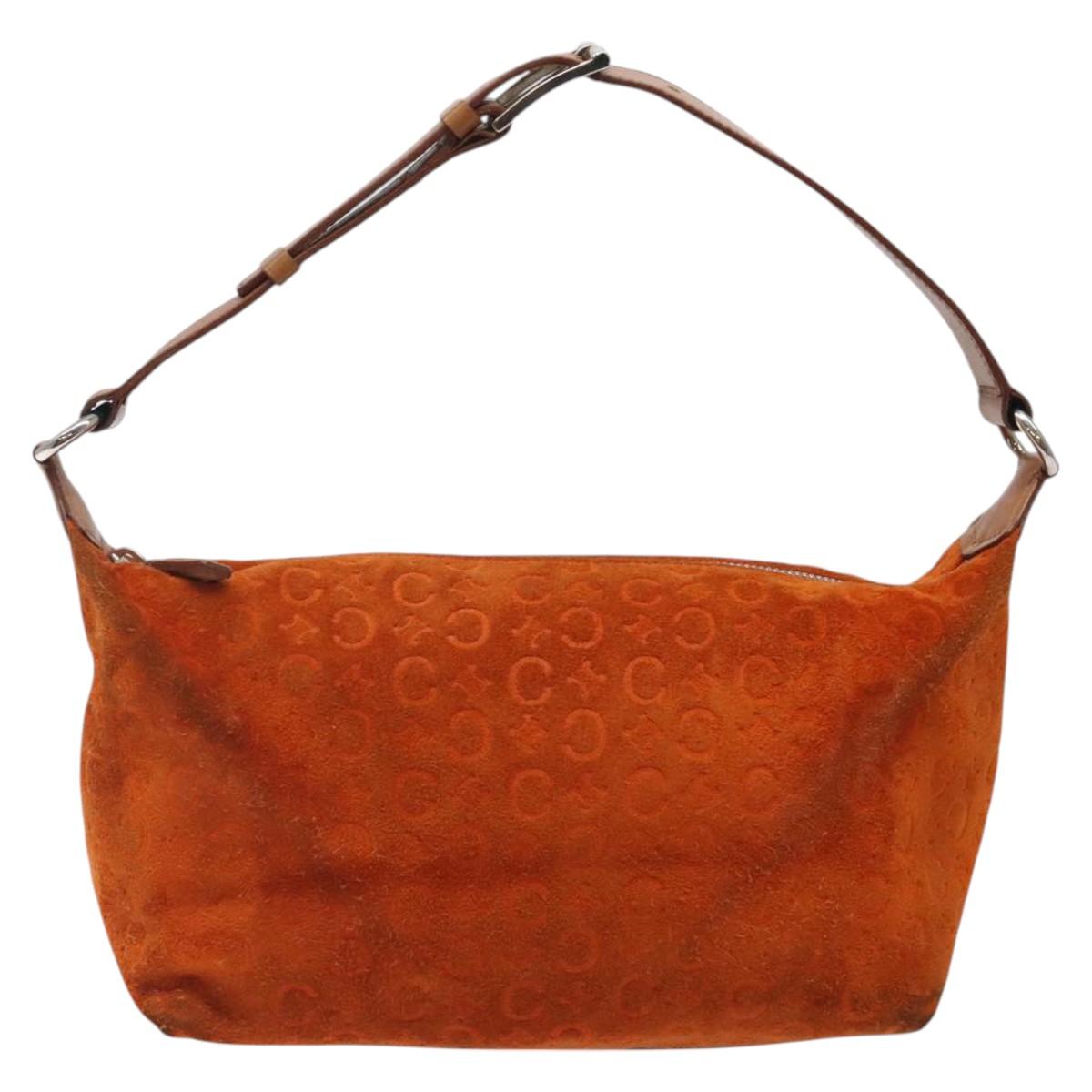 CELINE C Macadam Canvas Hand Bag Suede Orange Silver Auth bs25823