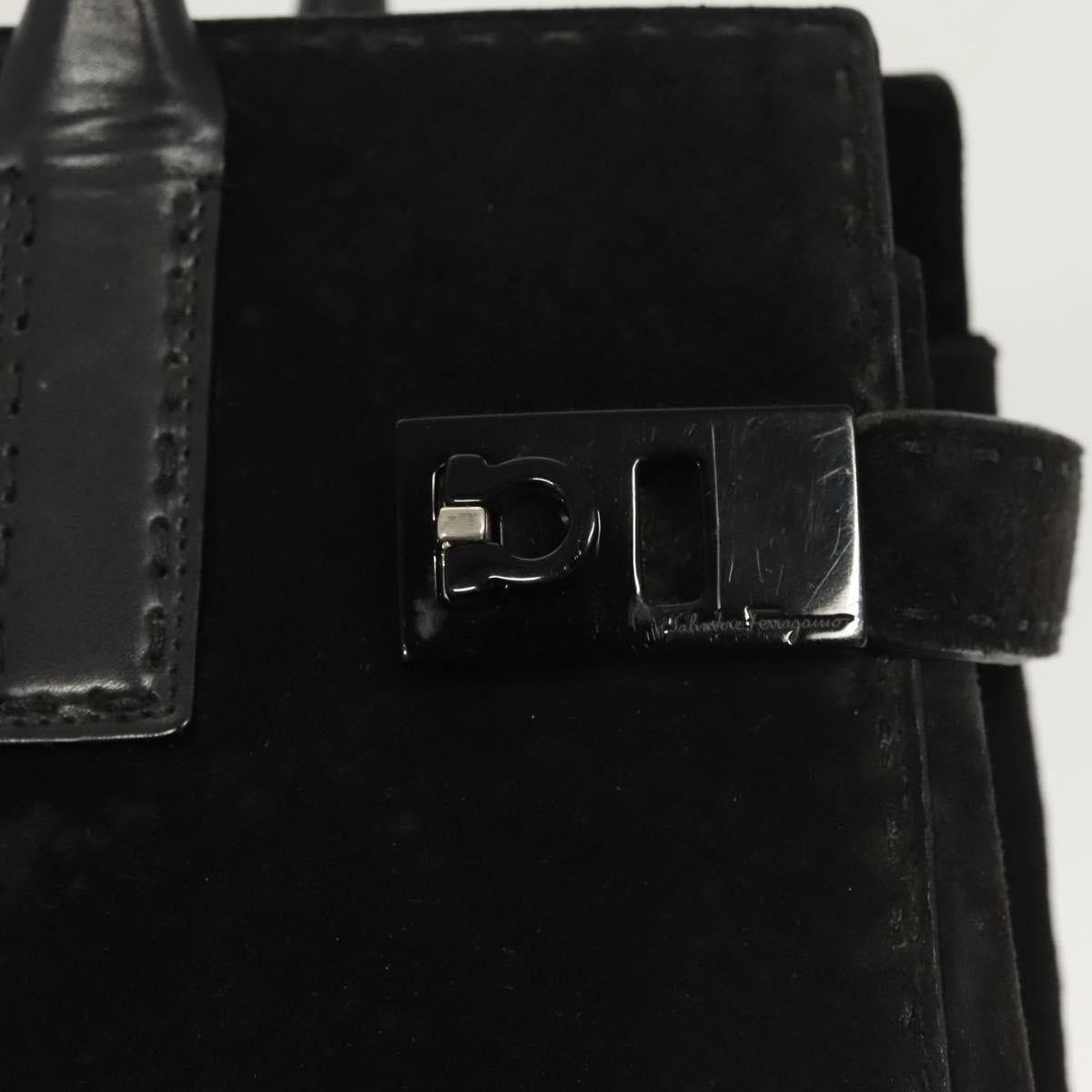 Salvatore Ferragamo Gancini Shoulder Bag Suede Black Silver Auth bs25826