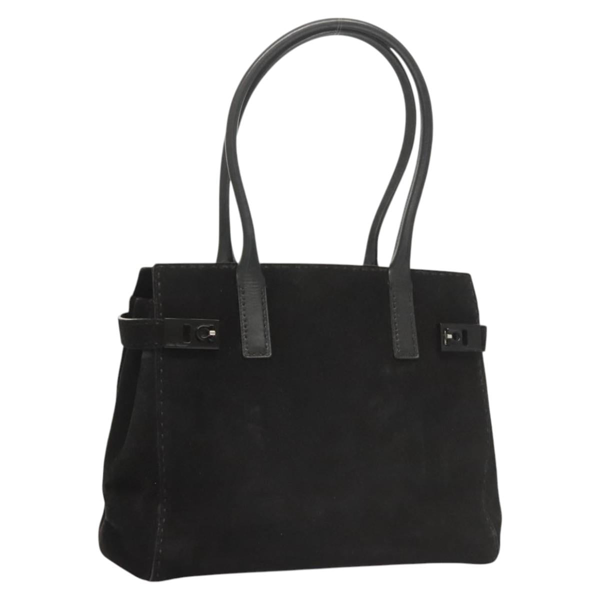 Salvatore Ferragamo Gancini Shoulder Bag Suede Black Silver Auth bs25826